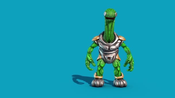 Alien Turtle Armor Die Blue Screen Renderizaciones Animaciones — Vídeo de stock