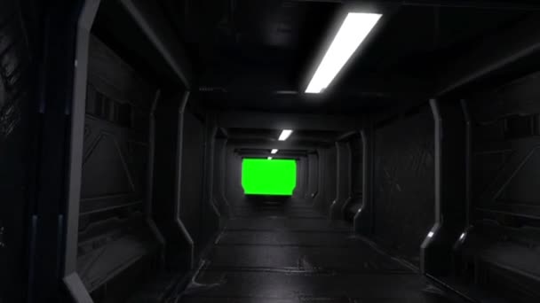 Corridor Alien Spacecraft Space Stars Green Screen Animation de rendu 3D 