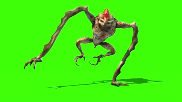 Monster Alien Langes Bein Läuft Schleife Animation Grüner Bildschirm — Stockvideo