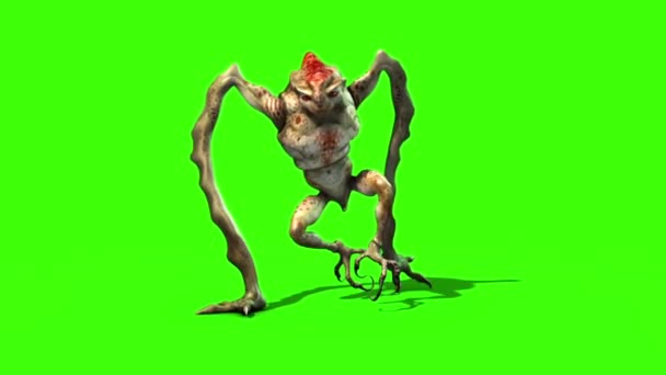 Monster Alien Lange Been Wandelingen Lus Animatie Green Screen — Stockvideo