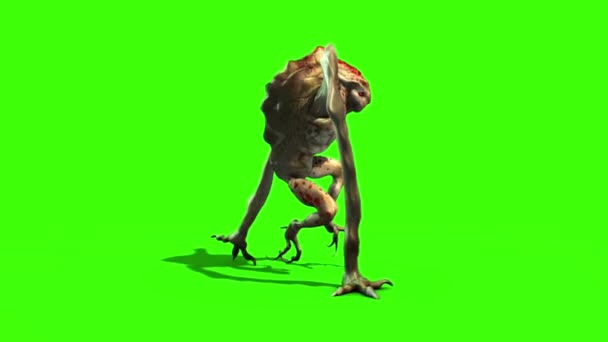 Canavar Uzaylı Uzun Bacak Yürür Döngü Yan Animasyon Yeşil Ekran — Stok video