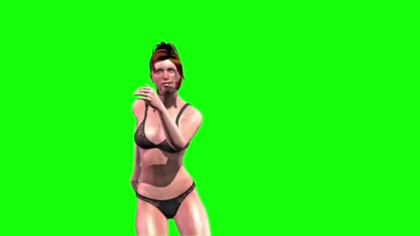 Девушка Нижнем Белье Танцует Зеленый Экран Визуализации Анимации — стоковое видео