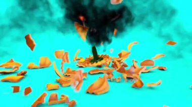 Cadılar Bayramı Balkabağı patlama ateş 3d render animasyon