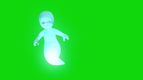 Маленький Призрак Друг Зеленый Экран Рендеринга Анимации — стоковое видео