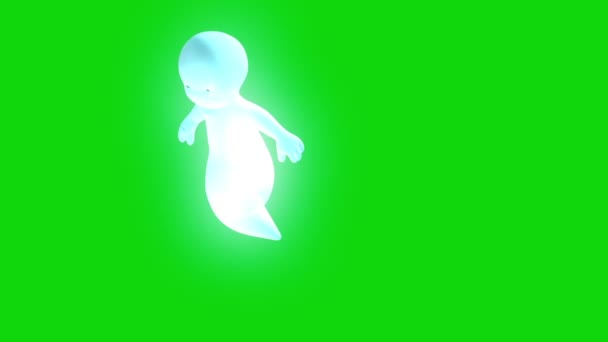 Lite Ghost Vän Grön Skärm Topp Rendering Animering — Stockvideo