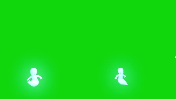 Группа Призраков Идет Зеленый Экран Рендеринга Анимации — стоковое видео