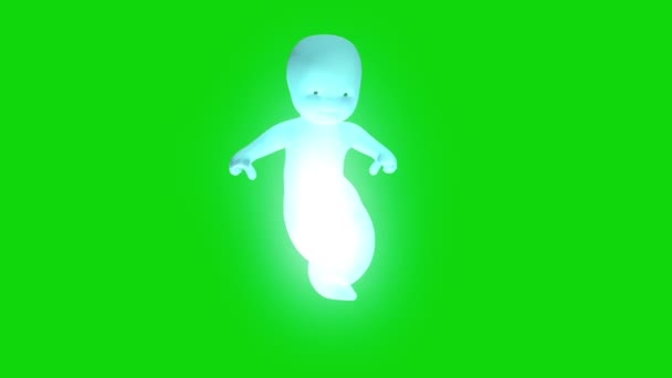 Little Ghost Friend Walkcycle Green Screen Rendering Animation — Stock Video