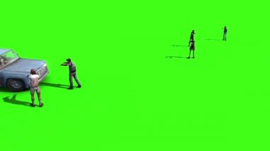 Zombi yan yeşil ekran 3d render animasyonlar pikap vadede