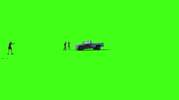 Pickup Τρέχει Πάνω Από Ζόμπι Πράσινη Οθόνη Μπροστά Απεικονίσεις Κινούμενα — Αρχείο Βίντεο