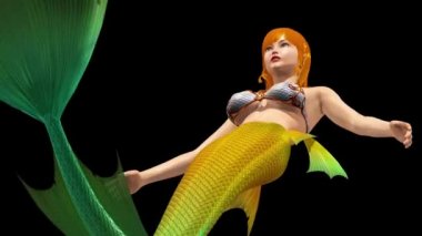 Deniz kızı Enchantress okyanus deniz Alfa mat kapatın 3d render animasyonlar
