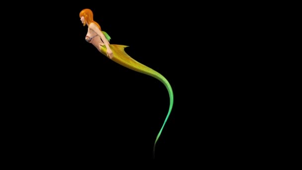 Mermaid Enchantress Oceano Mar Alpha Matte Side Renderização Animações — Vídeo de Stock