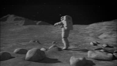 Astronot aya geri TV'de yürür eski stil 3d render animasyonlar