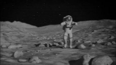 Astronot yürür ay Televizyonda eski stil 3d render animasyonlar