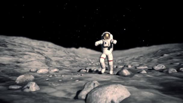 Astronaut Går Månen Renderingar Rätt Animationer — Stockvideo