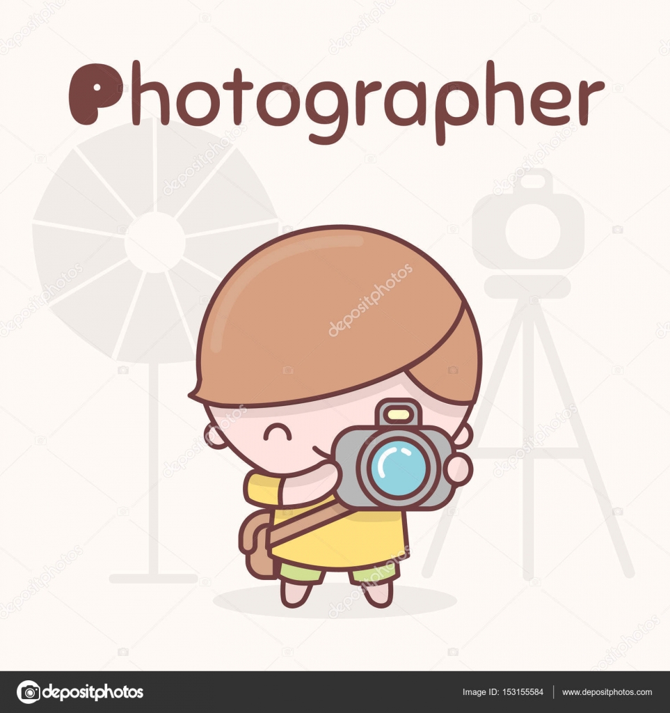 かわいいちびかわいいキャラ アルファベットの職業 文字 P 写真家