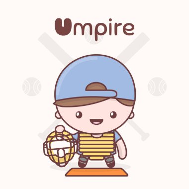 Şirin chibi kawaii karakter. Alfabe meslekler. Harf U - hakem.