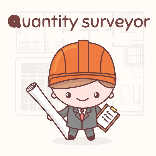 Cute chibi kawaii characters. Alphabet professions. Letter Q - Quantity surveyor. — Stock Vector