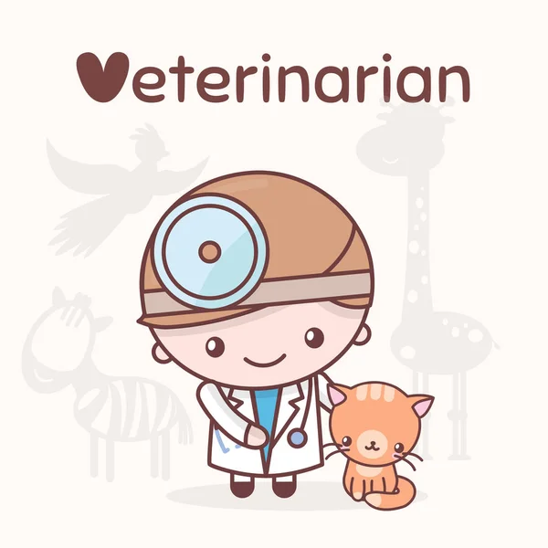 Schattige chibi kawaii tekens. Beroepen alfabet. Letter V - dierenarts — Stockvector