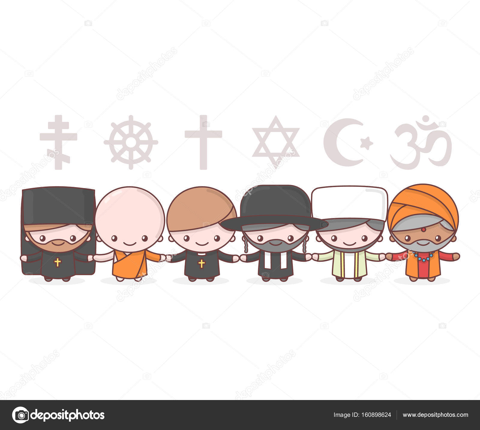 Personagens chibi kawaii bonito. Pessoas de diferentes religiões. Jud.  imagem vetorial de Apoev© 160898624