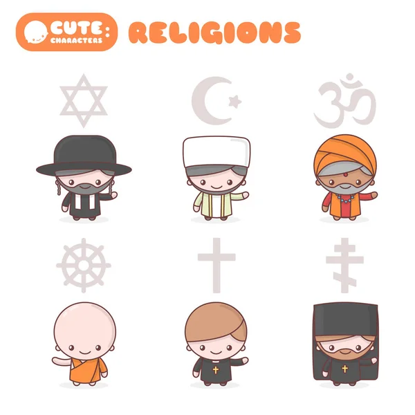 Personagens chibi kawaii bonito. Pessoas de diferentes religiões. Jud.  imagem vetorial de Apoev© 160898538