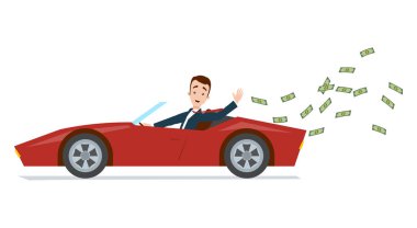 Kırmızı bir spor araba ve para atma işadamı