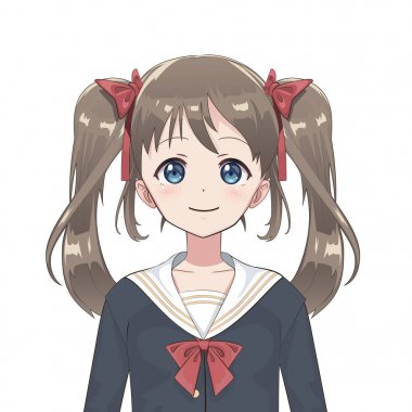 Anime schoolgirl. Japon klasik tarzı çizgi film karakteri.