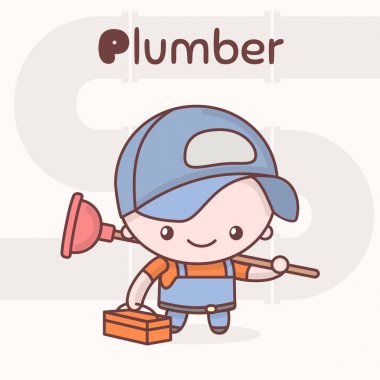 Şirin chibi kawaii karakter. Alfabe meslekler. P harfi