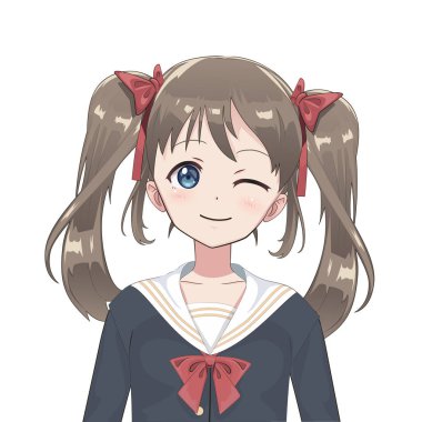 Anime schoolgirl. Japon klasik tarzı çizgi film karakteri.