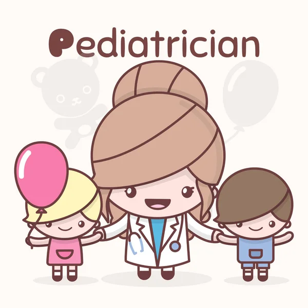 Personnages chibi kawaii mignons. Professions alphabétiques. La lettre P — Image vectorielle