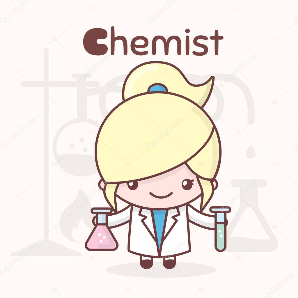 Cute chibi kawaii characters. Alphabet professions. The Letter C
