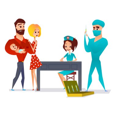Silah bir bebekle genç bir aile doktorlardan korkuyor. ,