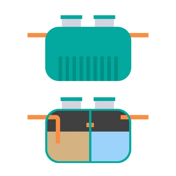 Tanque séptico plano en el corte. Principio de funcionamiento — Archivo Imágenes Vectoriales
