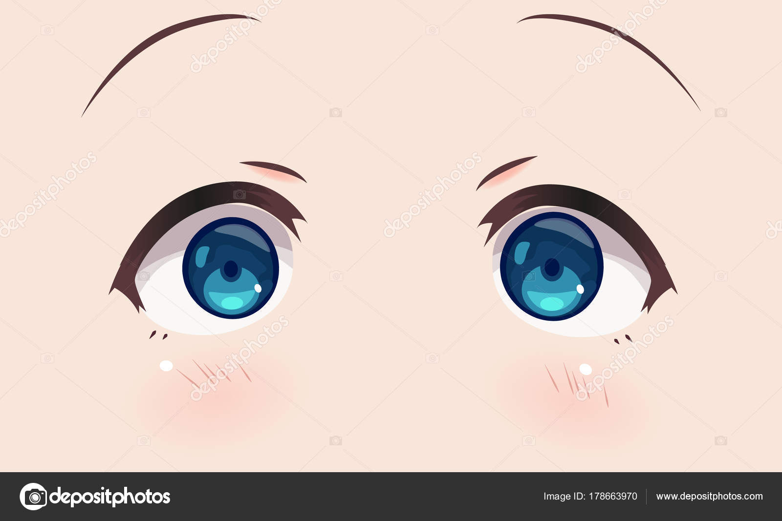 Set surprised and scared anime faces hand Vector Image