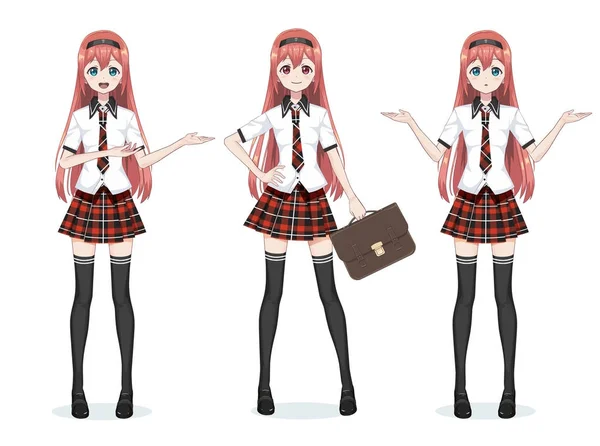 Mooie anime-manga schoolmeisje in rok — Stockvector