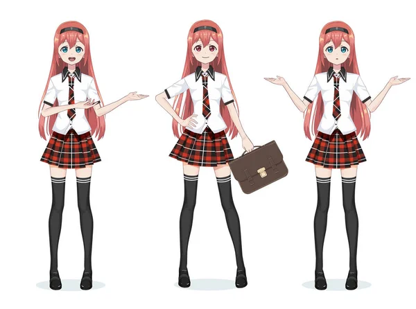 Hermoso anime manga colegiala en falda — Vector de stock