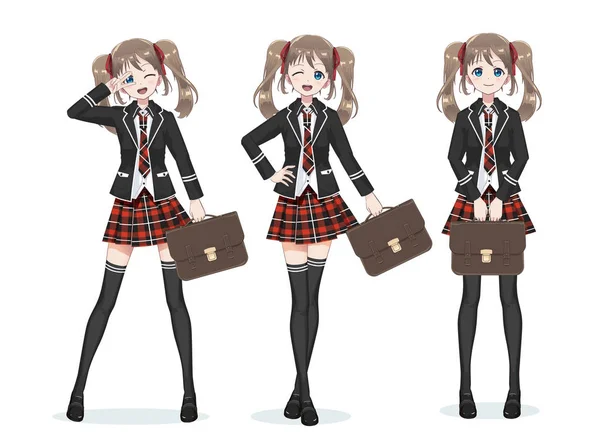 Krásné anime manga školačka v sukni — Stockový vektor