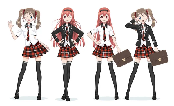 Etek güzel anime manga kız öğrenci — Stok Vektör