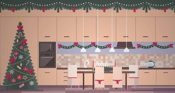 Interior de la cocina de Navidad en un estilo de vector plano — Vector de stock