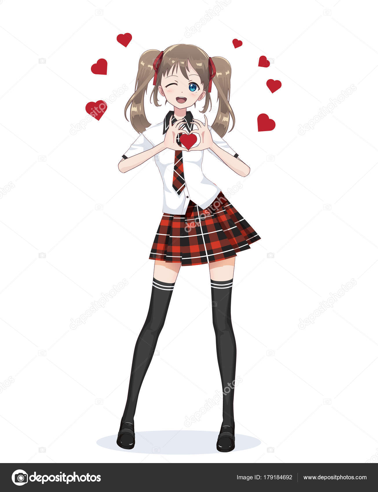Anime Manga Girl Schoolgirl In A Red Skirt Stock Vector
