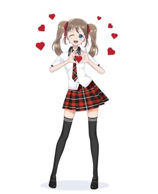 Anime Manga kız kız öğrenci kırmızı etekli