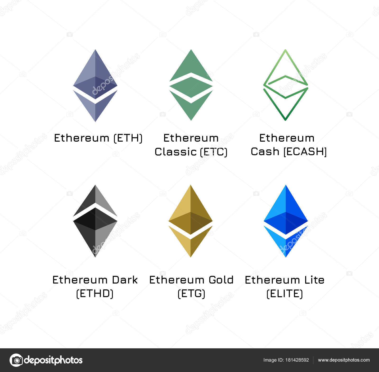 Varieties Of Vector Logos Cryptocurrency Ethereum Vector Image By C Apoev Vector Stock 181428592