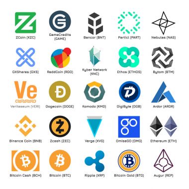 Vektör logolar popüler cryptocurrency, dizi