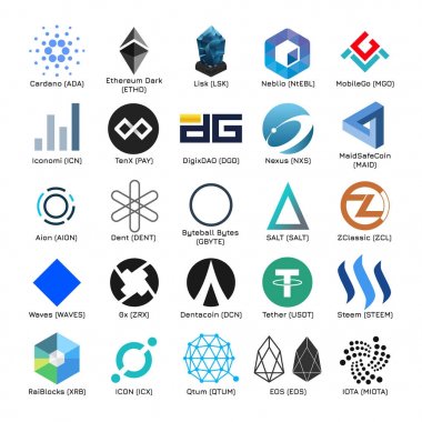 Vektör logolar popüler cryptocurrency, dizi
