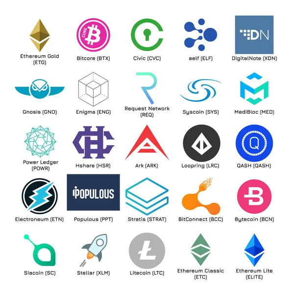 Vektör logolar popüler cryptocurrency, dizi