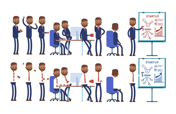 Naaiatelier, opstarten, vreugdevolle groepsdiscussies, dra — Stockvector