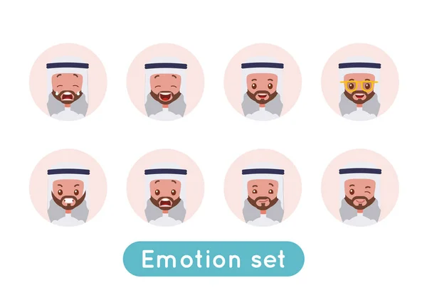 Avatar zestaw emocji. Emiraty biznesmen Arabii Saudyjskiej — Wektor stockowy
