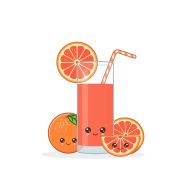 Şirin kawai gülümseyen karikatür greyfurt suyu Vektörü