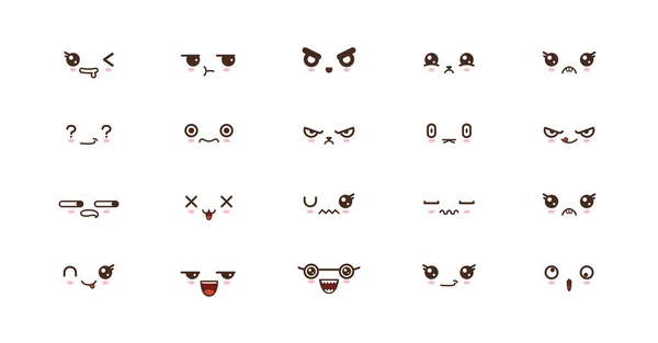 Kawaii niedliche Gesichter lächeln Emoticons. Japanisches Emoji — Stockvektor