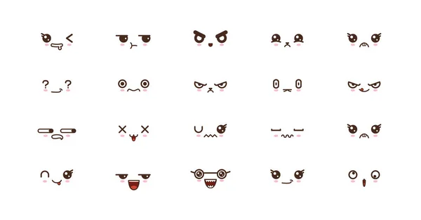 Kawaii leuke gezichten glimlach emoticons. Japanse emoji — Stockvector