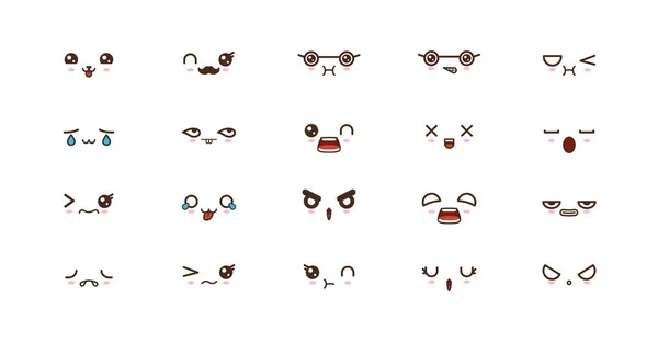 Kawaii niedliche Gesichter lächeln Emoticons. Japanisches Emoji — Stockvektor